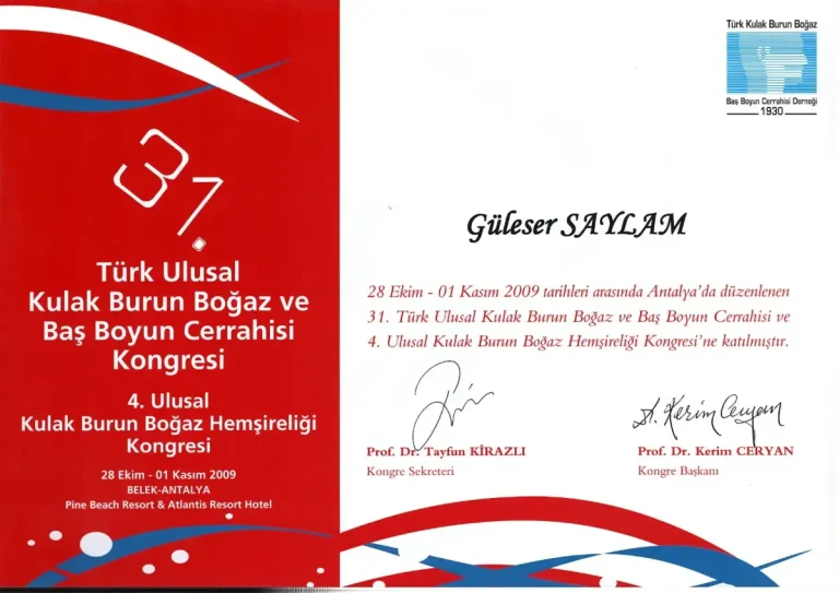 31. Türk Ulusal Kulak Burun Boğaz ve Baş Boyun Cerrahisi Kongresi