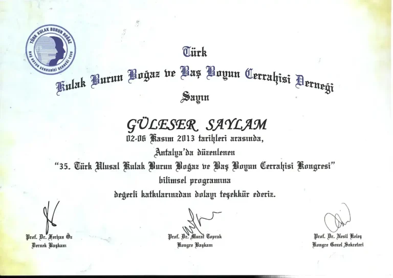 35. Türk Ulusal Kulak Burun Boğaz ve Baş Boyun Cerrahisi Kongresi