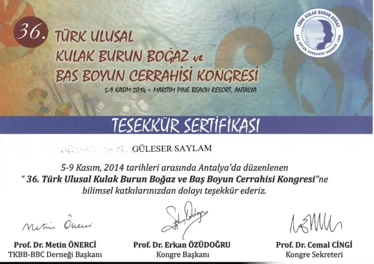 36. Türk Ulusal Kulak Burun Boğaz ve Baş Boyun Cerrahisi Kongresi