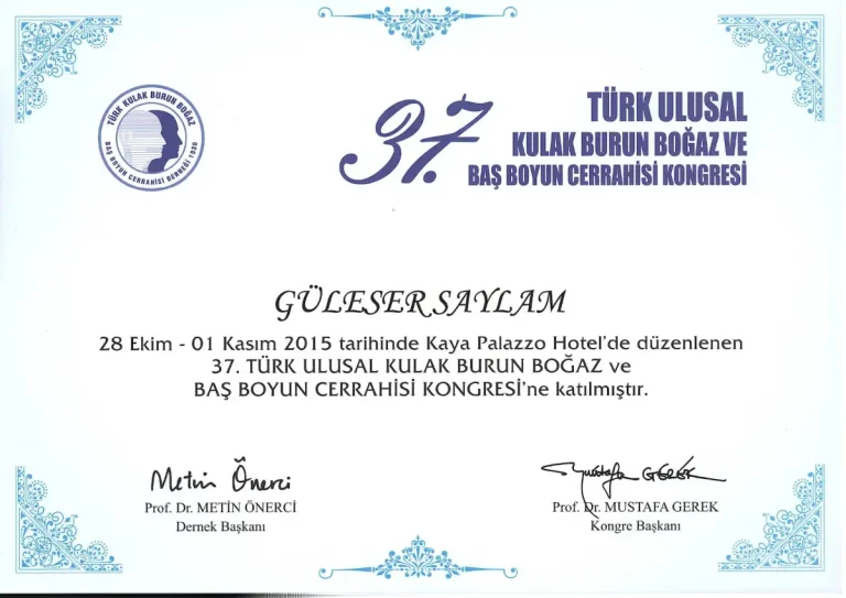 37. Türk Ulusal Kulak Burun Boğaz ve Baş Boyun Cerrahisi Kongresi