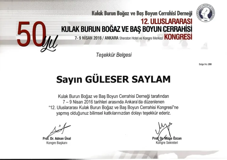 12. Uluslararası Kulak Burun Boğaz ve Baş Boyun Cerrahisi Kongresi