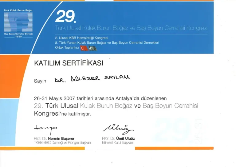 29. Türk Ulusal Kulak Burun Boğaz ve Baş Boyun Cerrahisi Kongresi