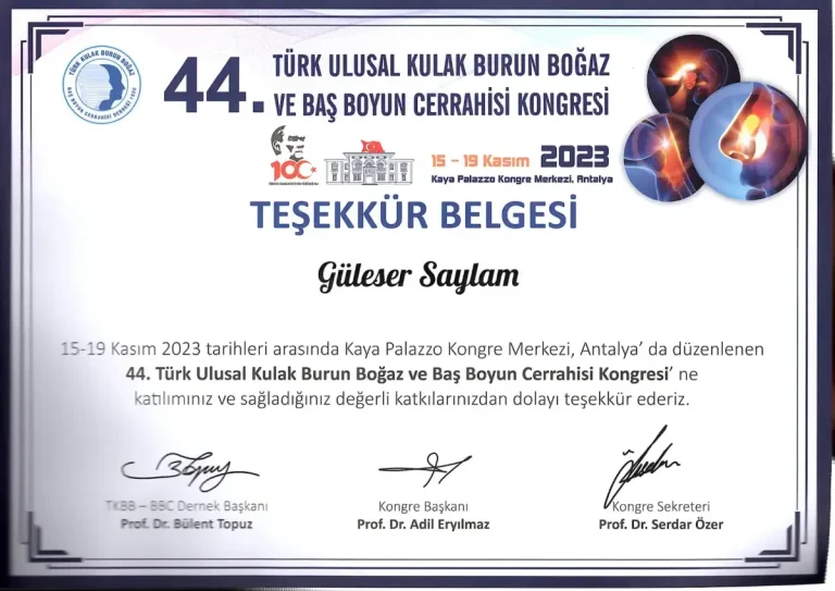 44. Türk Ulusal Kulak Burun Boğaz ve Baş Boyun Cerrahisi Kongresi