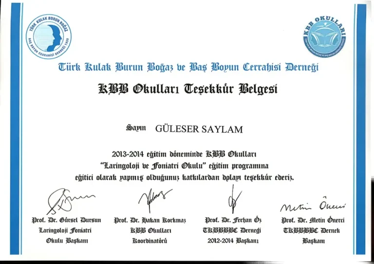 Laringoloji ve Foniatri Okulu Eğitim Programı